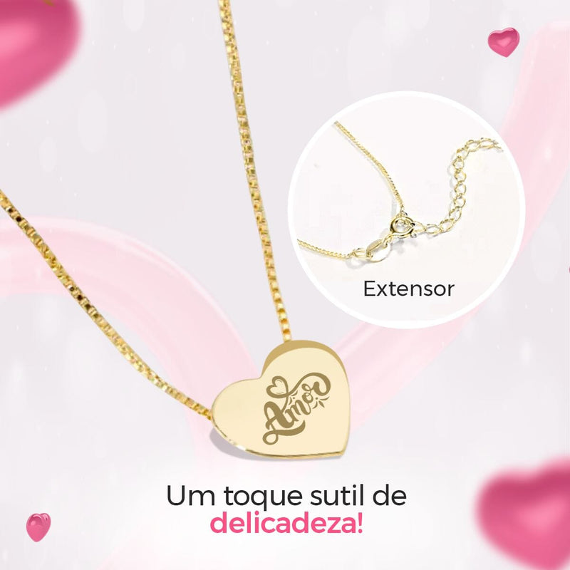 Caixa + colar amor coração presente inoxidavel social moda