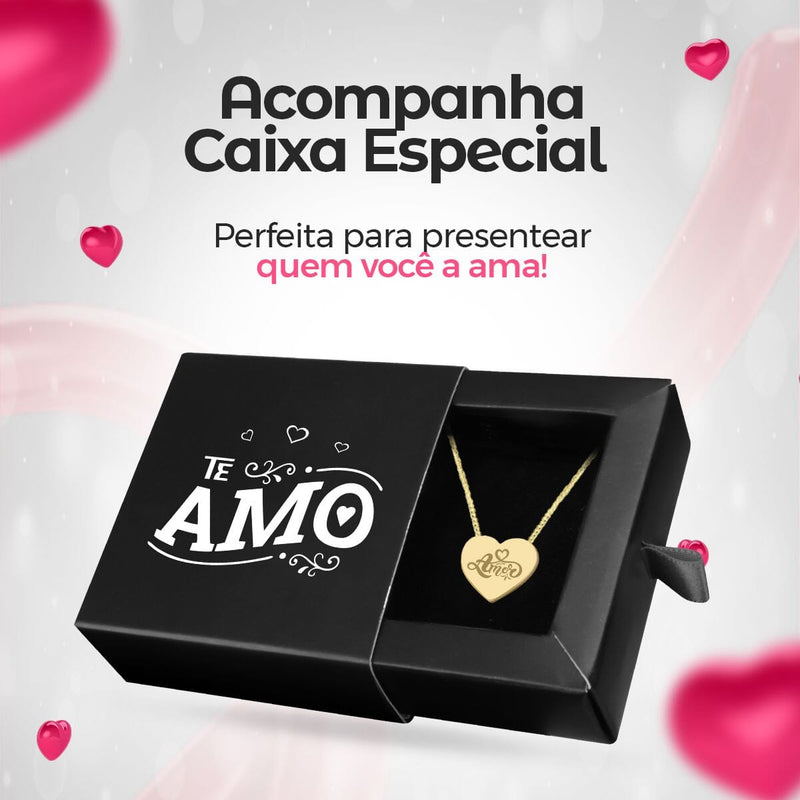 Caixa + colar amor coração presente inoxidavel social moda