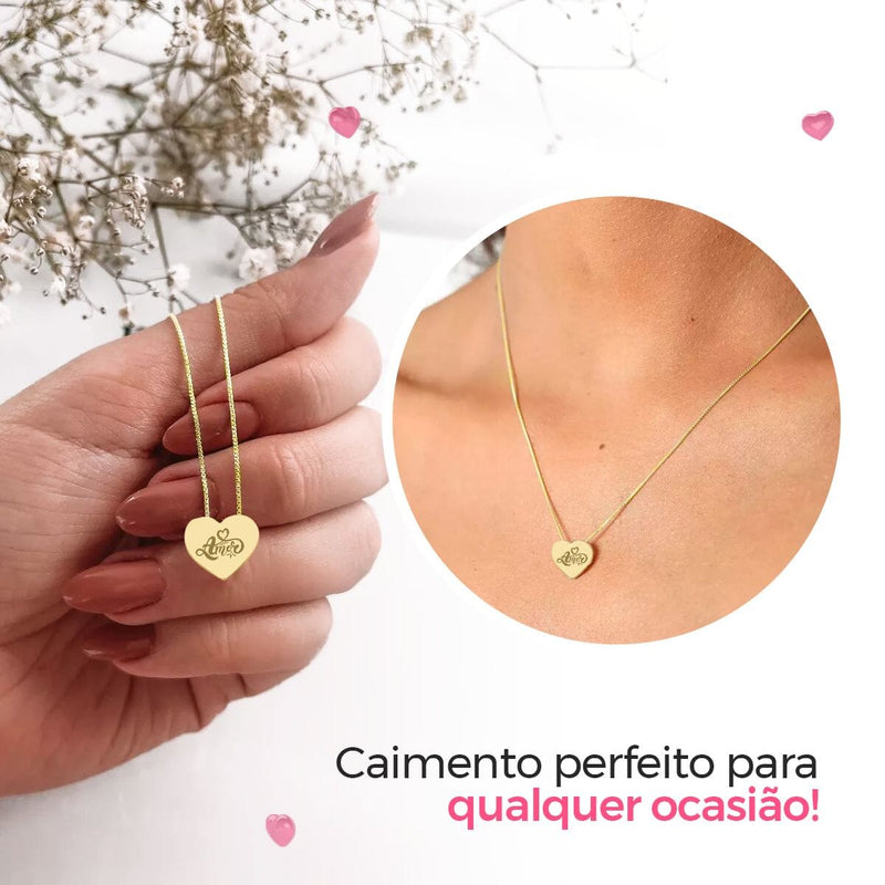 Caixa + colar amor coração presente inoxidavel social moda