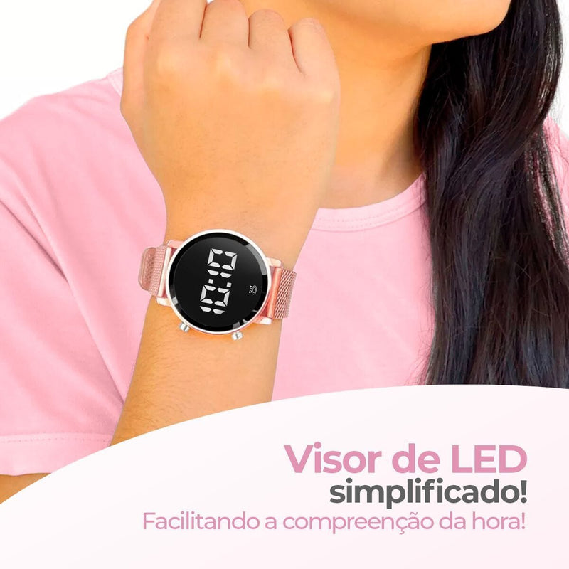 Caixa + pulseira + relogio feminino digital aço + oculos sol social moda silicone qualidade premium