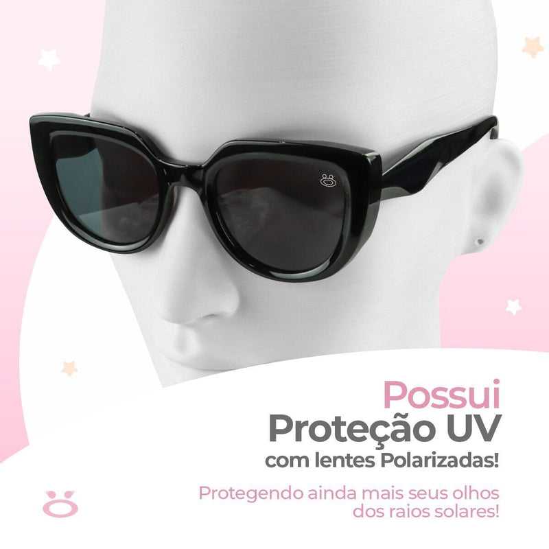 Caixa + relogio feminino preto aço + oculos proteção uv sol