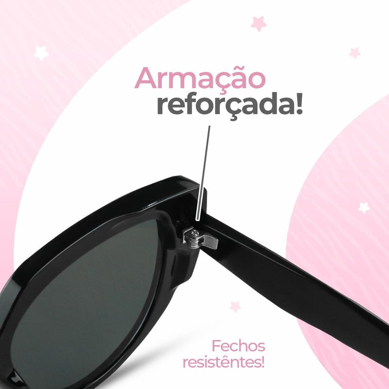 Caixa + relogio feminino preto aço + oculos proteção uv sol