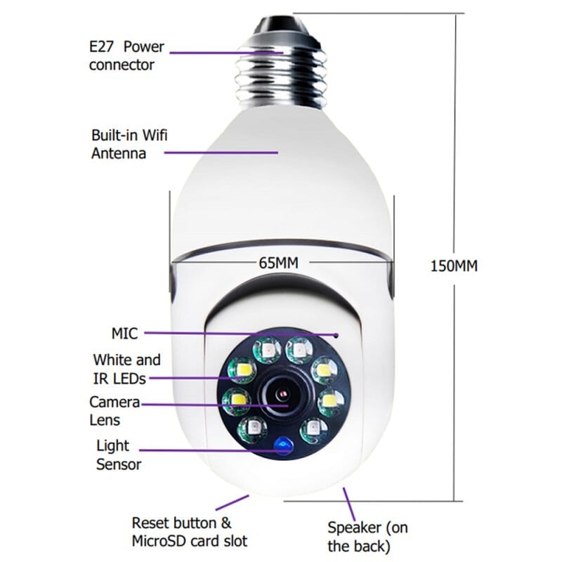 Câmera de Espiã Visão Noturna Panorâmica Rotativa 360 Wifi