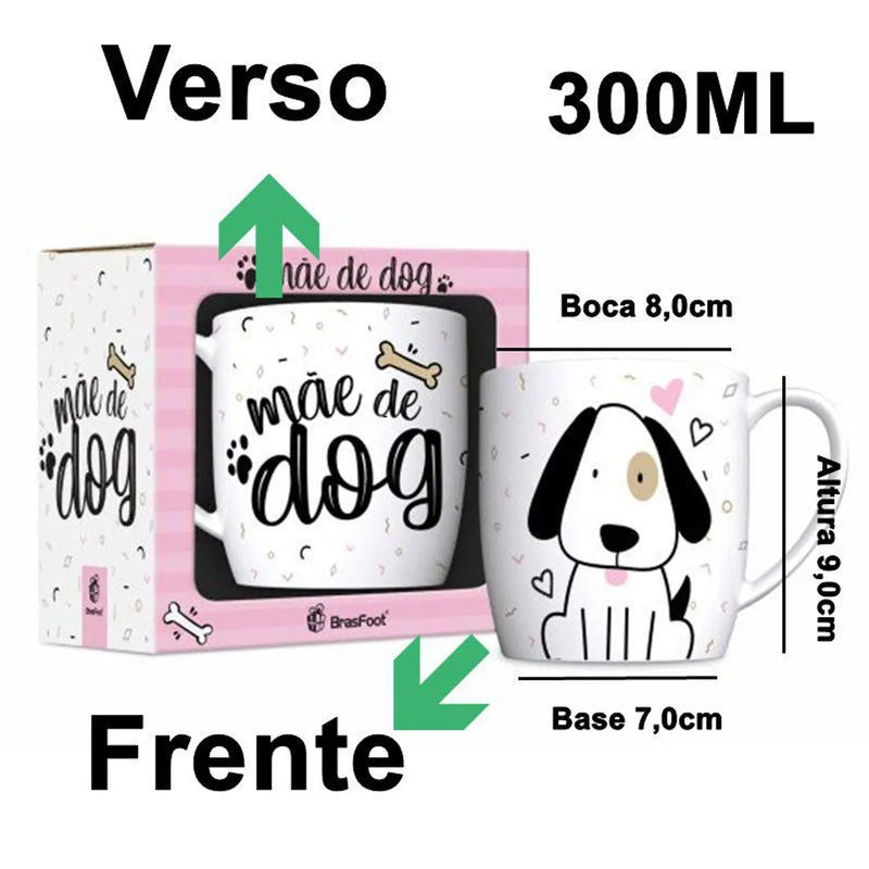 Caneca Porcelana BrasFoot Mãe de Dog 300ML Urban Branco