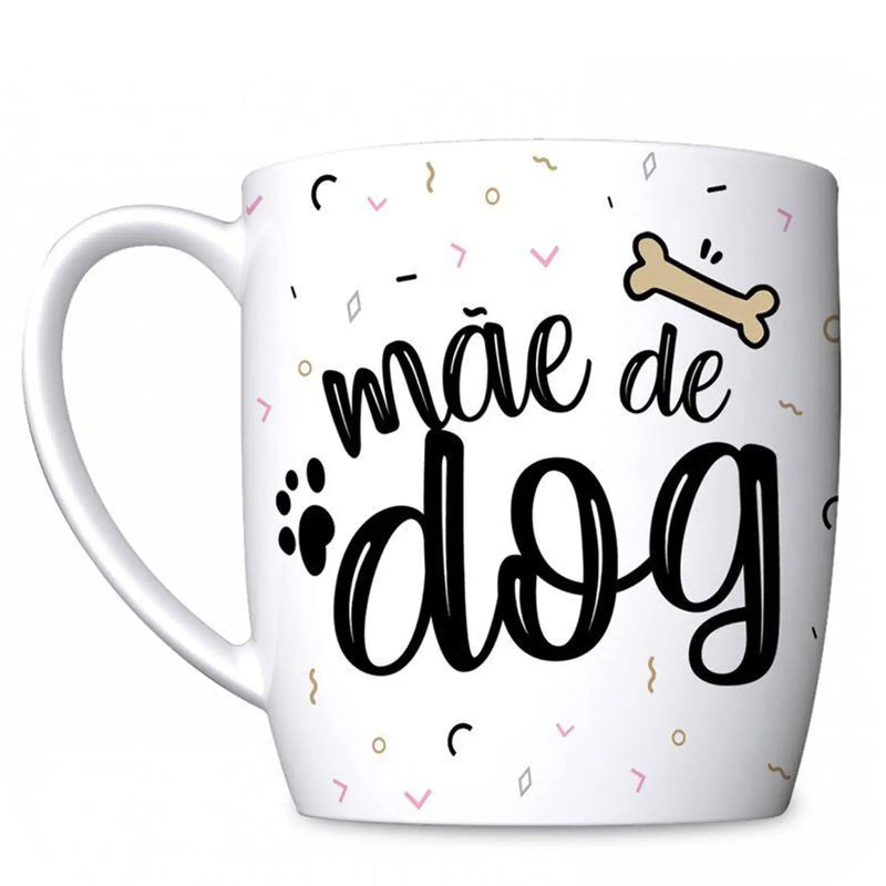 Caneca Porcelana BrasFoot Mãe de Dog 300ML Urban Branco