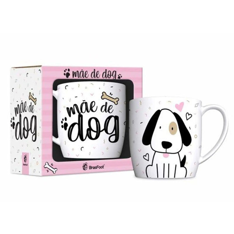 Caneca Porcelana BrasFoot Mãe de Dog 300ML Urban Branco