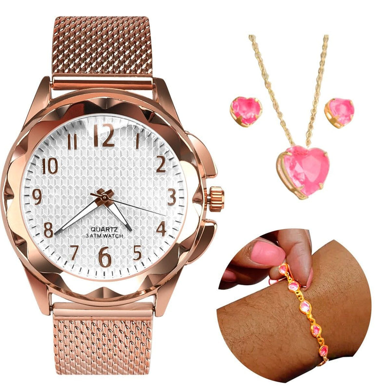 colar + pulseira + relogio feminino dourado prova dagua