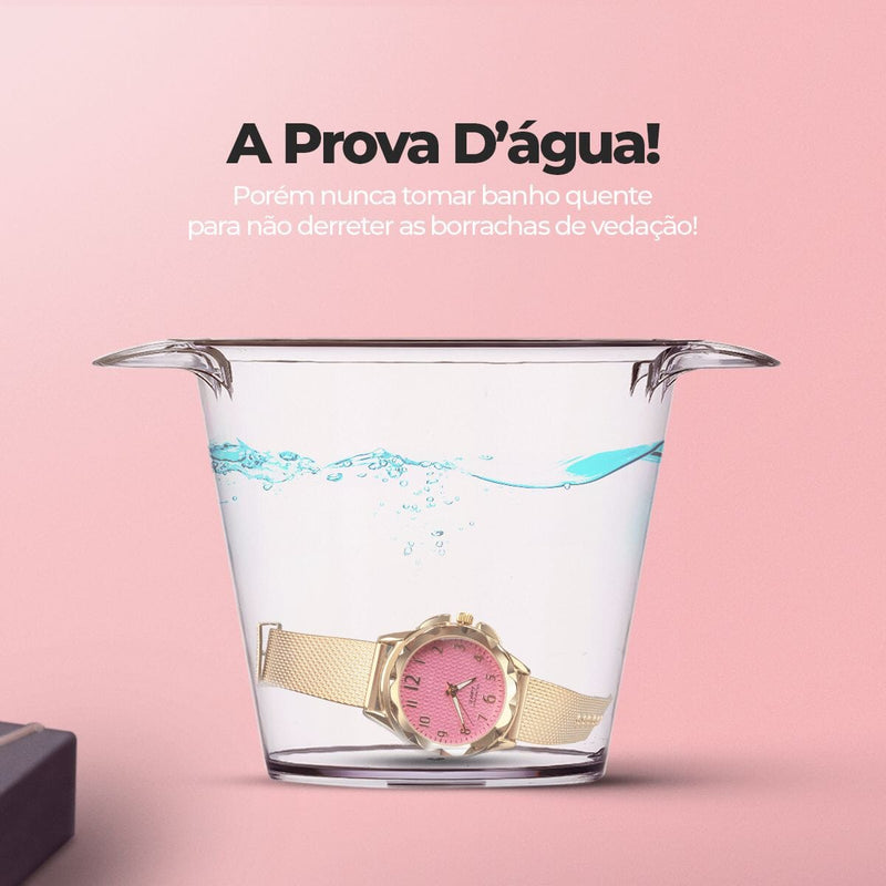 Colar + relogio feminino aço prova dagua