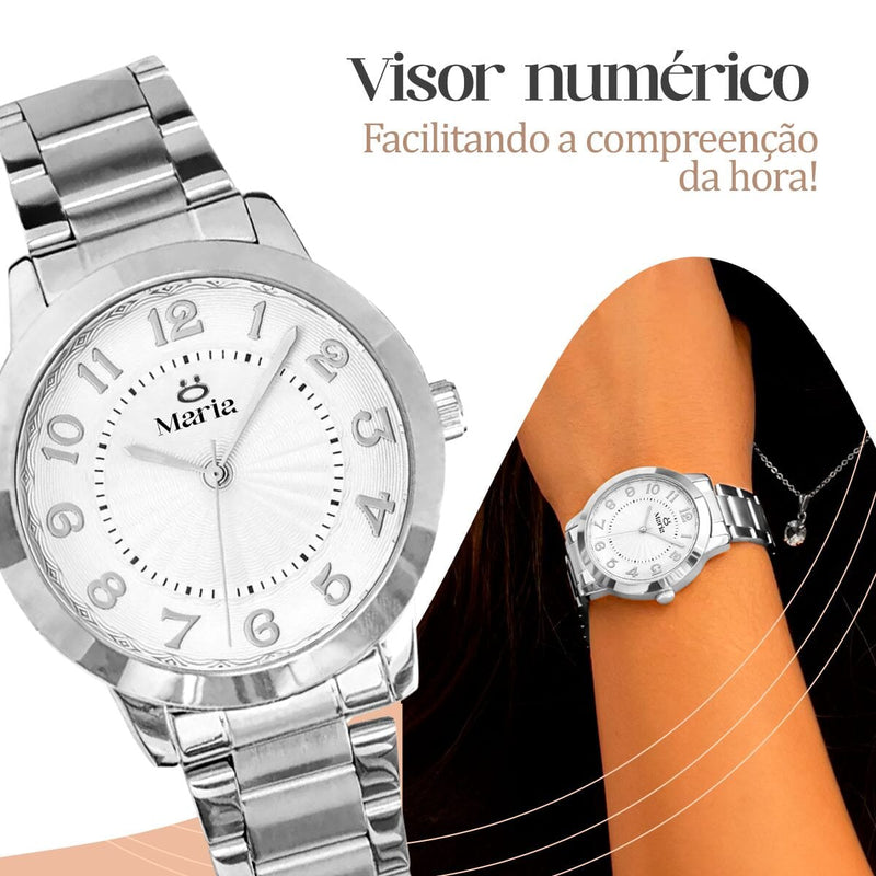 Colar strass + relogio feminino aço inox + caixa + brincos