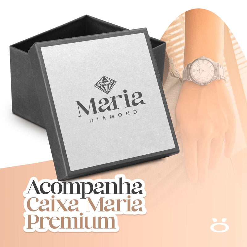 Colar strass + relogio feminino aço inox + caixa + brincos