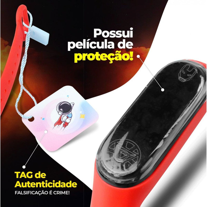 Copo homem ferro + relogio digital led prova dagua infantil