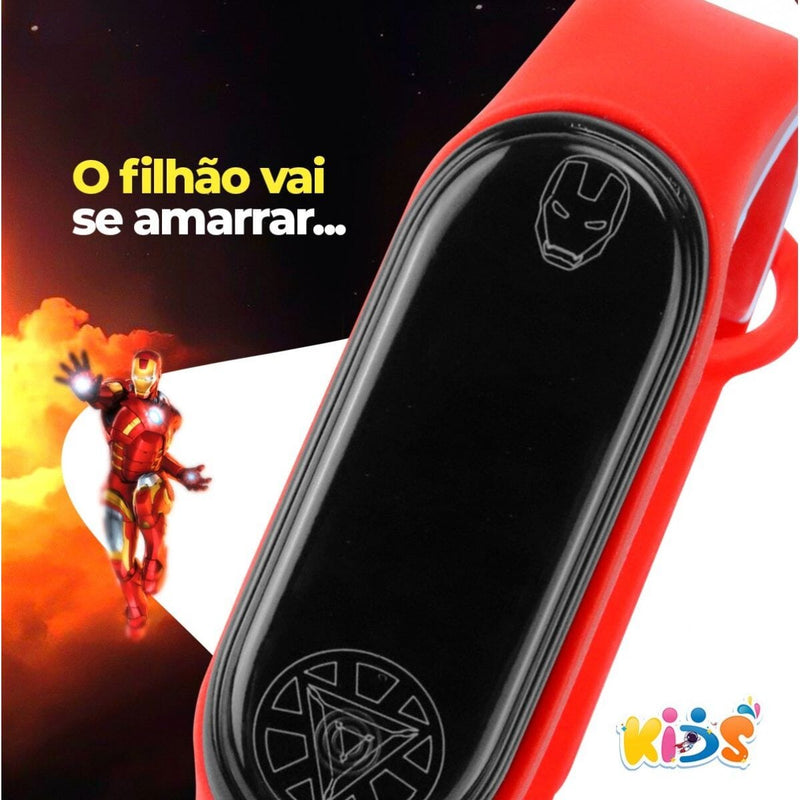 Copo homem ferro + relogio digital led prova dagua infantil