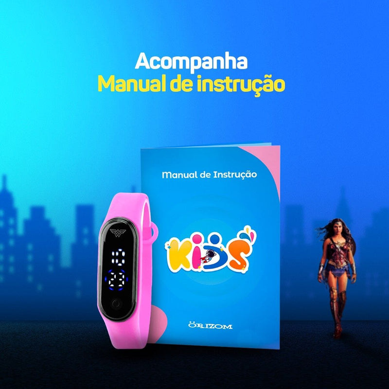 Copo mulher maravilha infantil relogio digital prova dagua