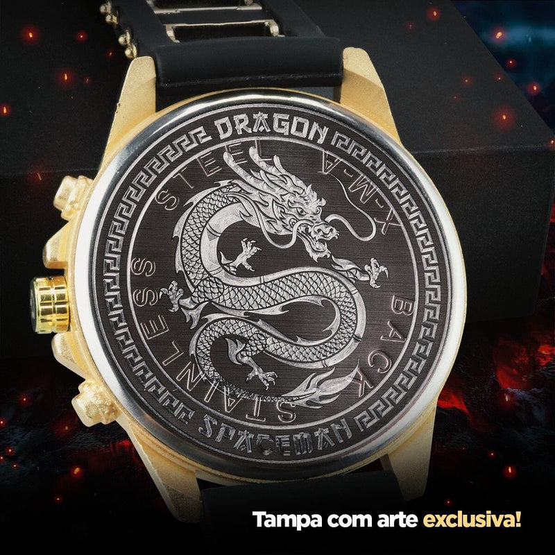 Cordão cruz + relogio masculino dourado aço inox preto