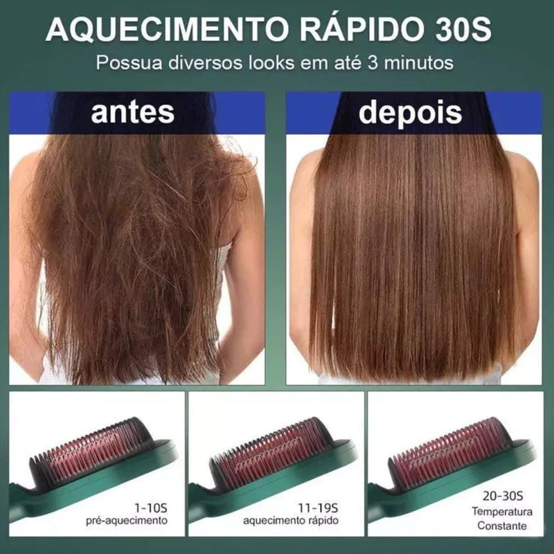 Escova Alisadora Bivolt 5 em 1 Alisa Hidrata Modela Alinha e Anti-Frizz