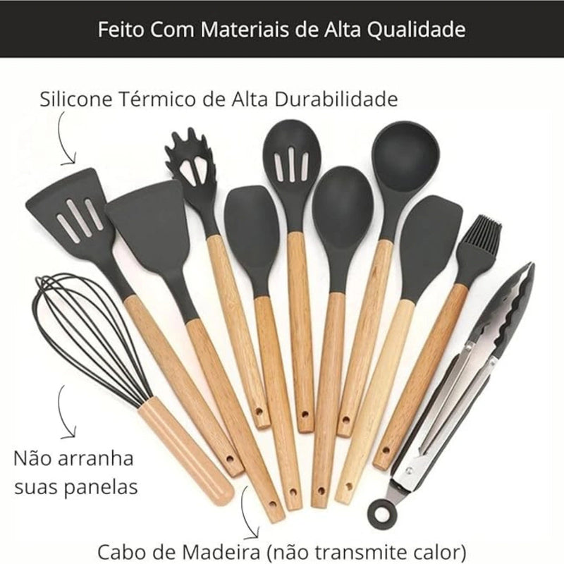 Kit 12 Peças Jogo de Cozinha Colheres de Silicone