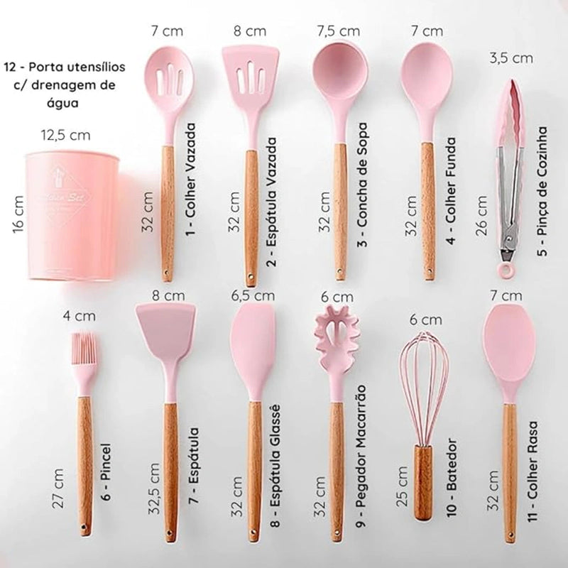 Kit 12 peças Jogo de Cozinha colheres de Silicone