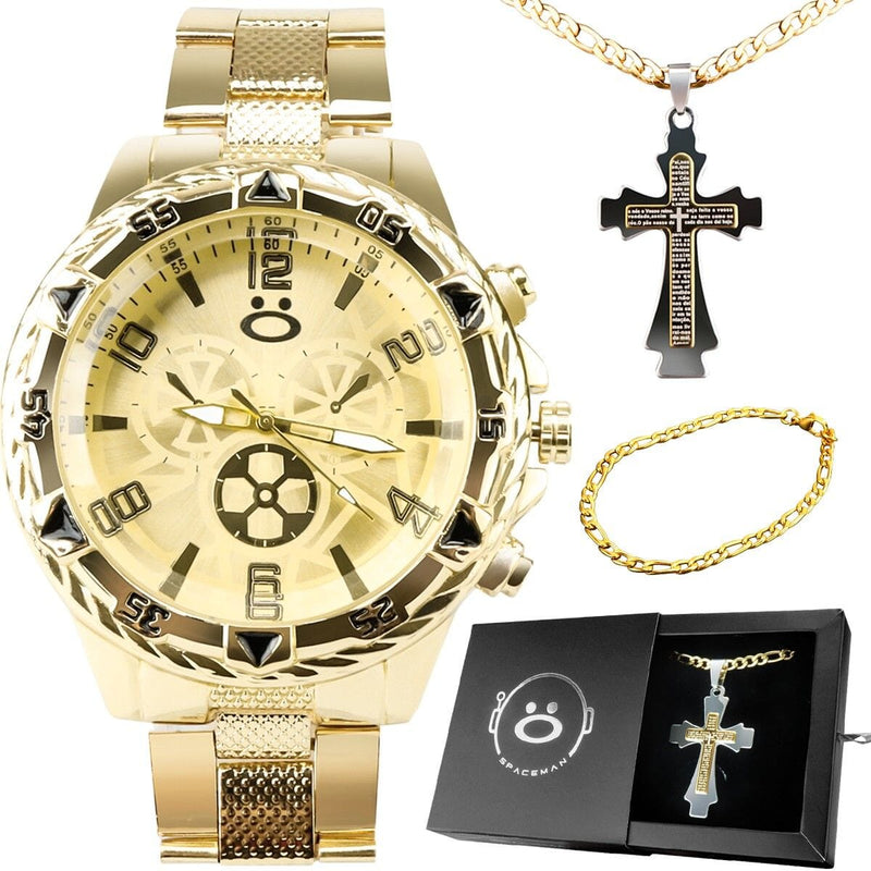 Kit Colar Crucifixo + pulseira + relógio