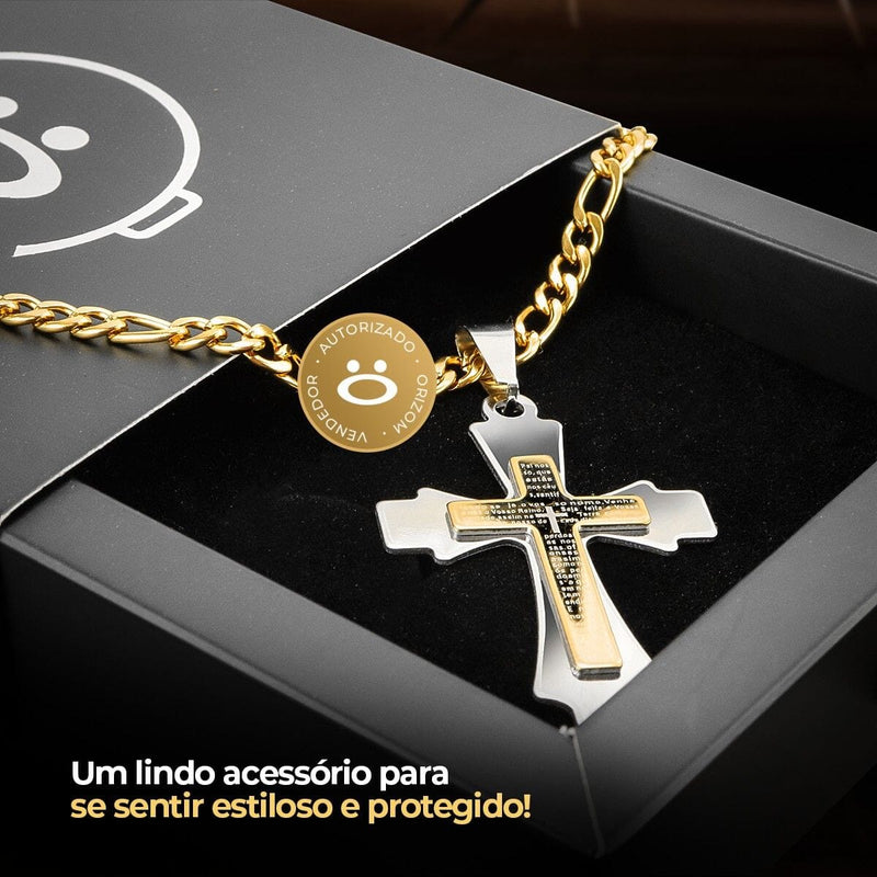 Kit Colar Crucifixo + pulseira + relógio