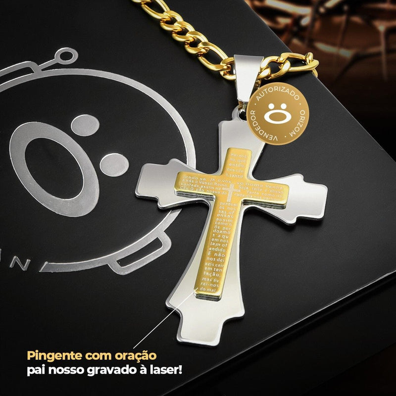 Kit Colar Crucifixo + pulseira + relógio