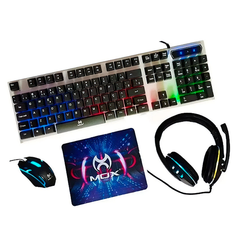 Kit Gamer 4 em 1 Teclado Mouse Fone Mousepad Mox MO-KM600 Azul