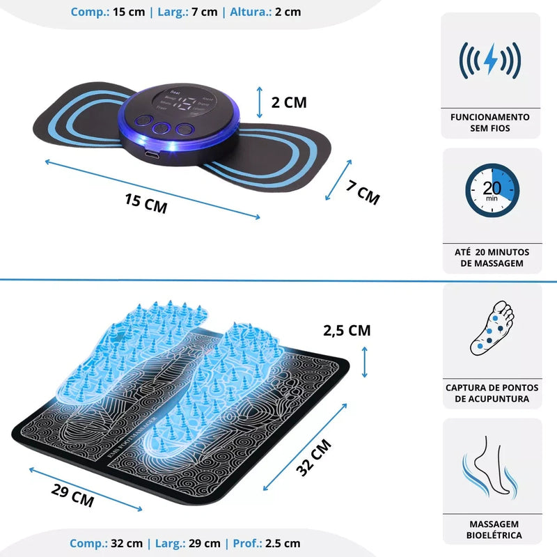 Kit Massageador + Tapete Elétrico Portátil Coluna