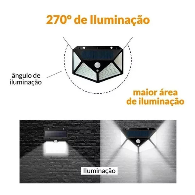 Luminária Solar 100 Leds com Sensor de Presença