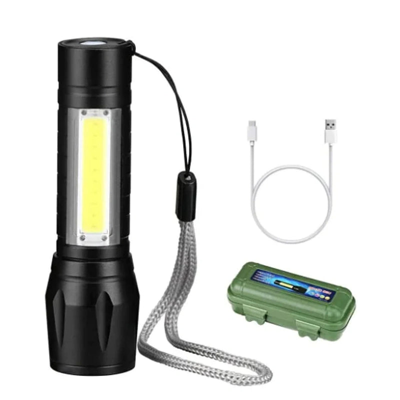 Mini Lanterna Com Led e Zoom Recarregável USB Tática Profissional