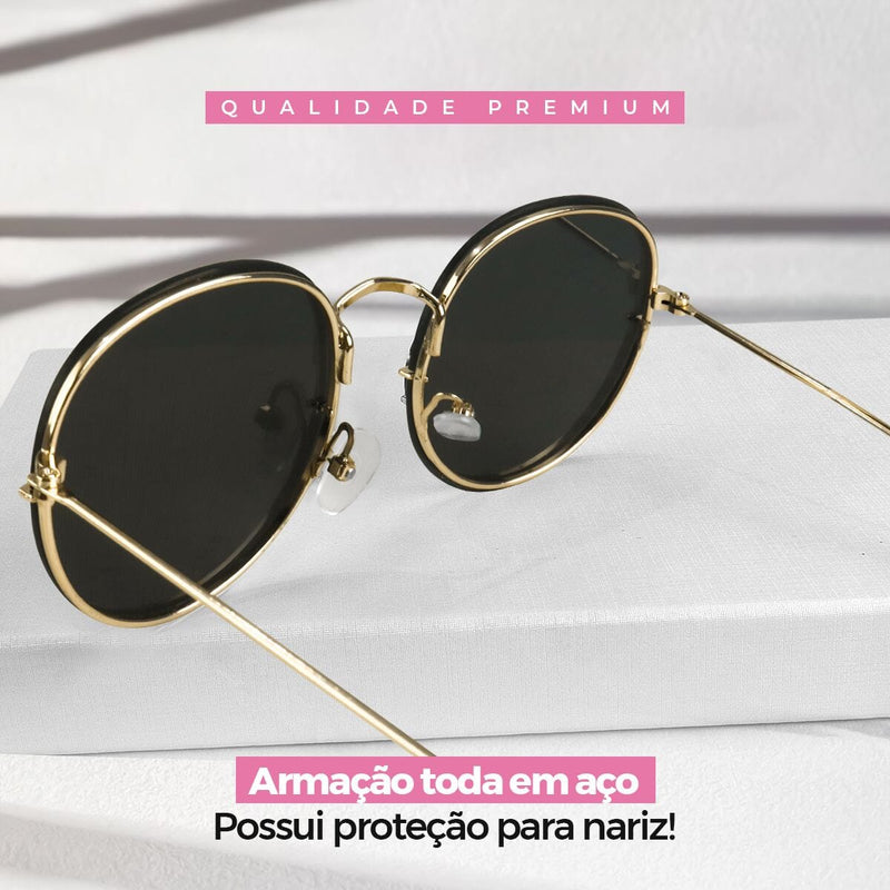 oculos casual preto aço inoxidavel praia feminino + case