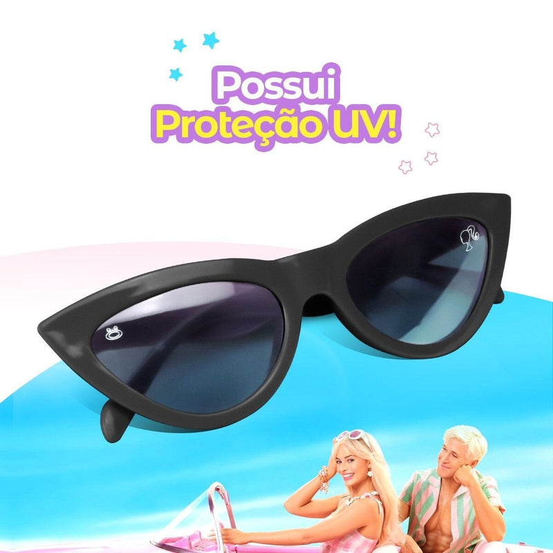 oculos proteção uv + relógio digital infantil rosa barbie