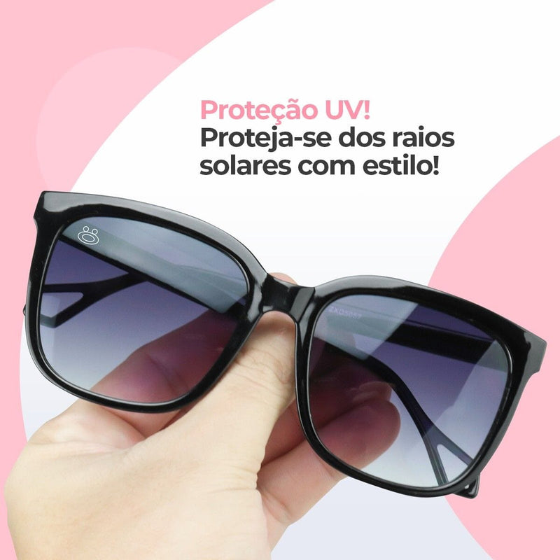 oculos protecao uv + relogio feminino dourado aço + caixa