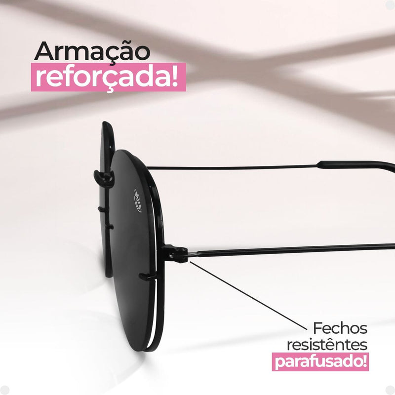 oculos sol feminino aço inoxidavel preto casual praia + case