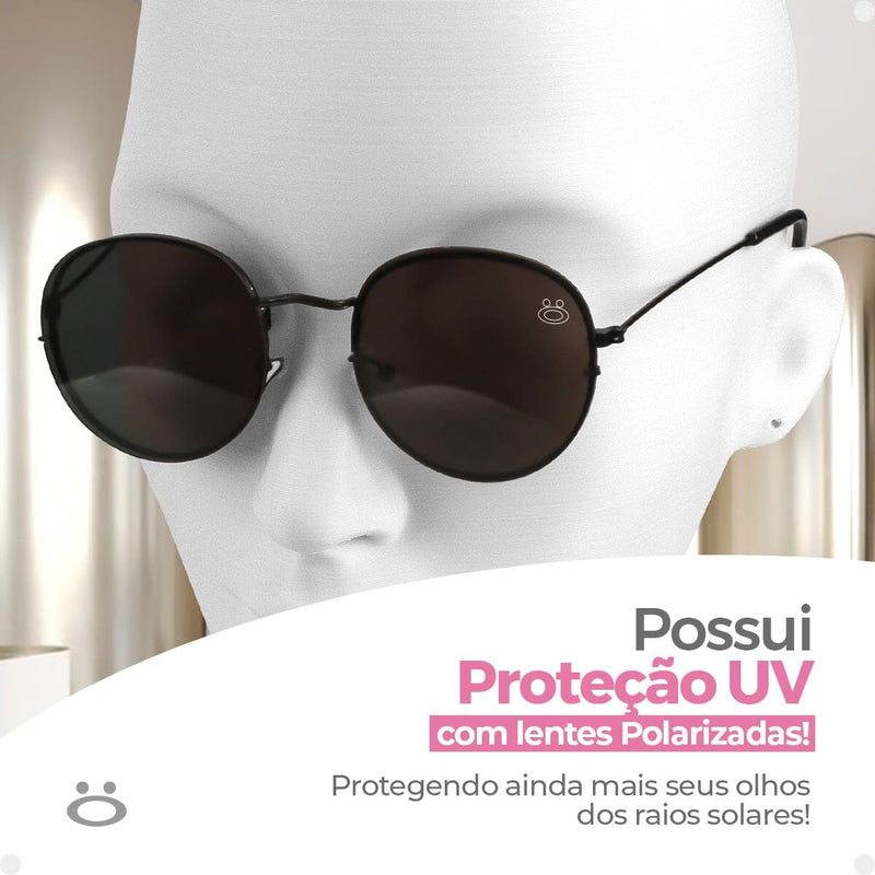 oculos sol feminino aço inoxidavel preto casual praia + case