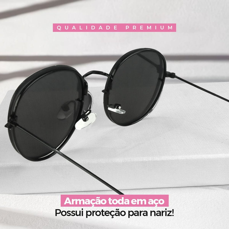 oculos sol feminino aço inoxidavel preto casual praia + case