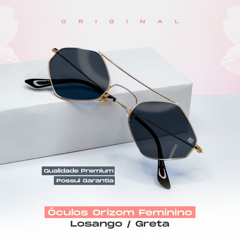 oculos sol feminino losango aço metal proteção uv + case maria