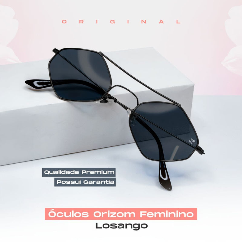 oculos sol feminino losango marrom metal proteção uv + case maria