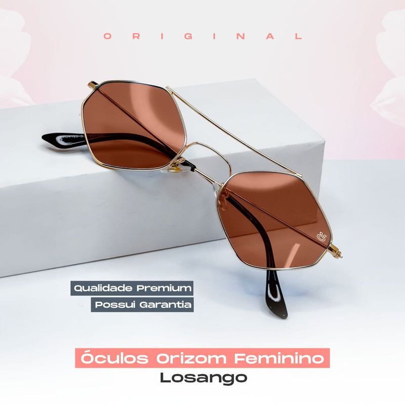 oculos sol feminino losango proteção uv marrom metal + case