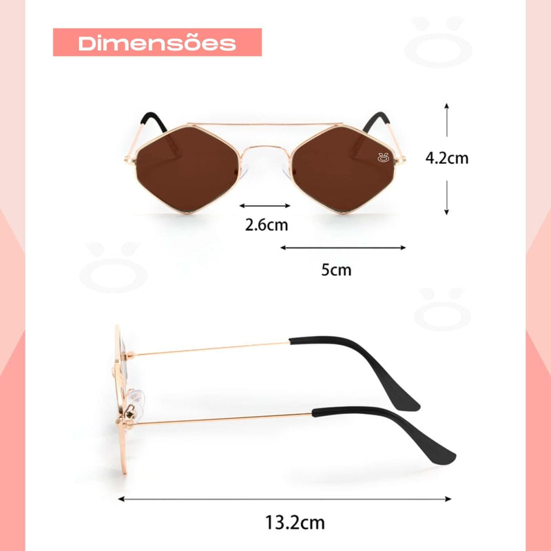 oculos sol feminino losango proteção uv marrom metal + case