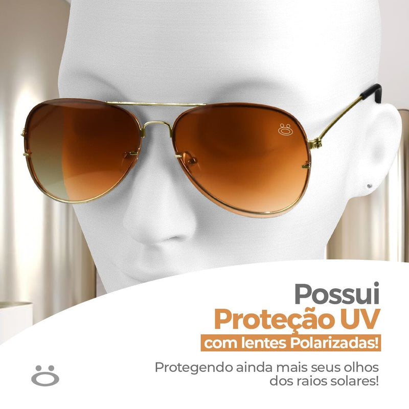 oculos sol feminino marrom aço inoxidavel aviador + case