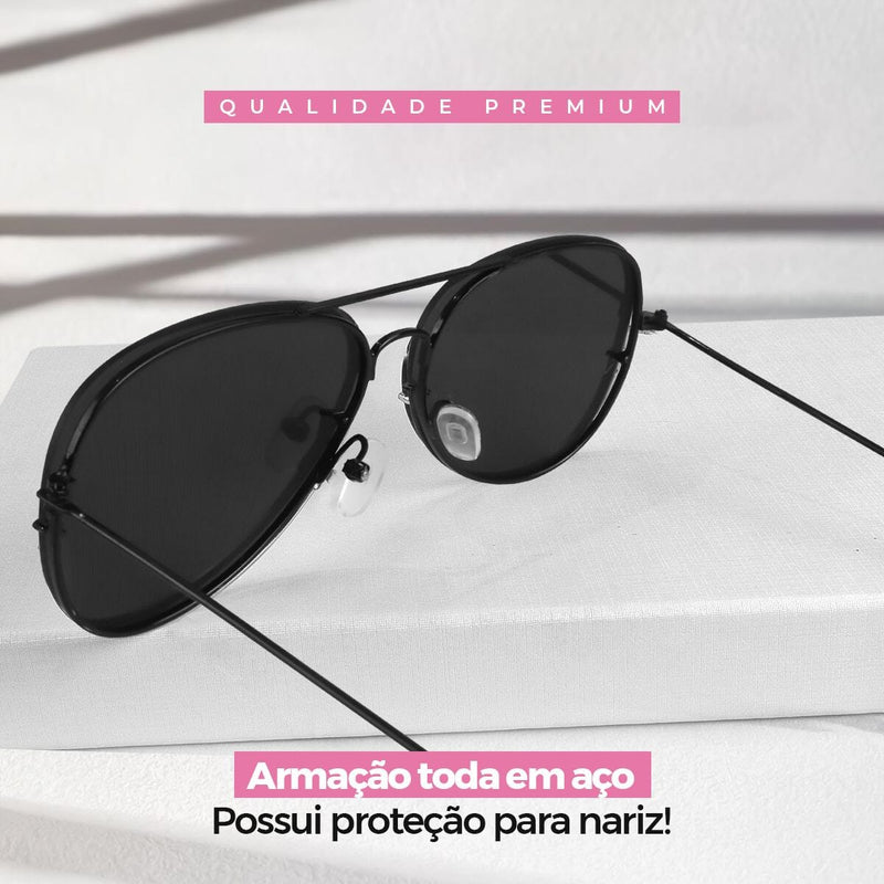 oculos sol feminino preto aço inoxidavel + case casual