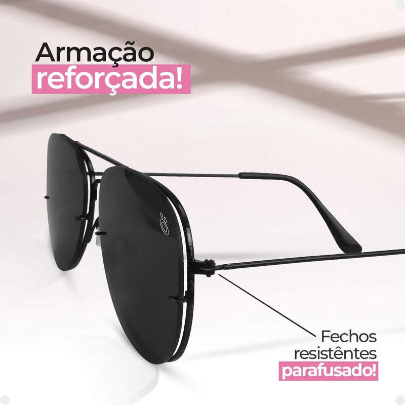 oculos sol feminino preto aço inoxidavel + case casual