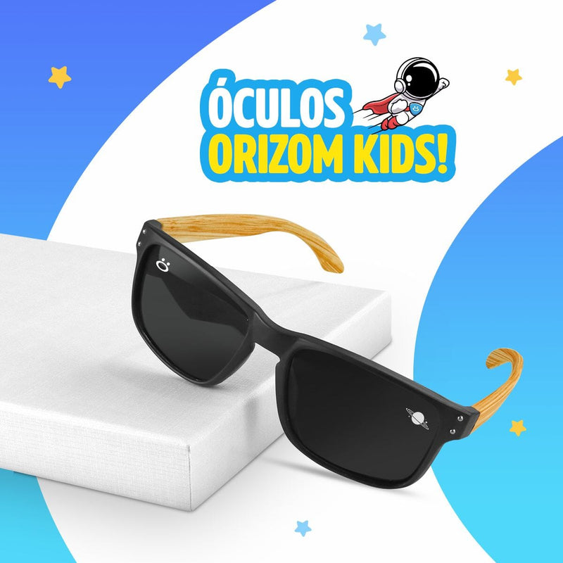 oculos sol infantil preto madeira praia proteção uv + case