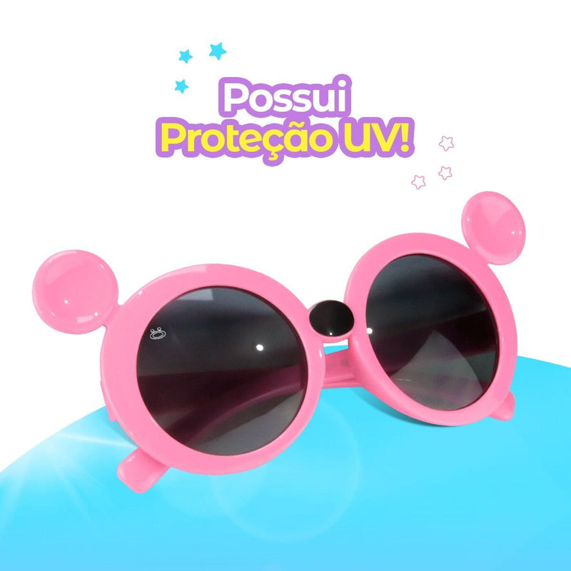 oculos sol menina rosa minnie protecao uv + case presente