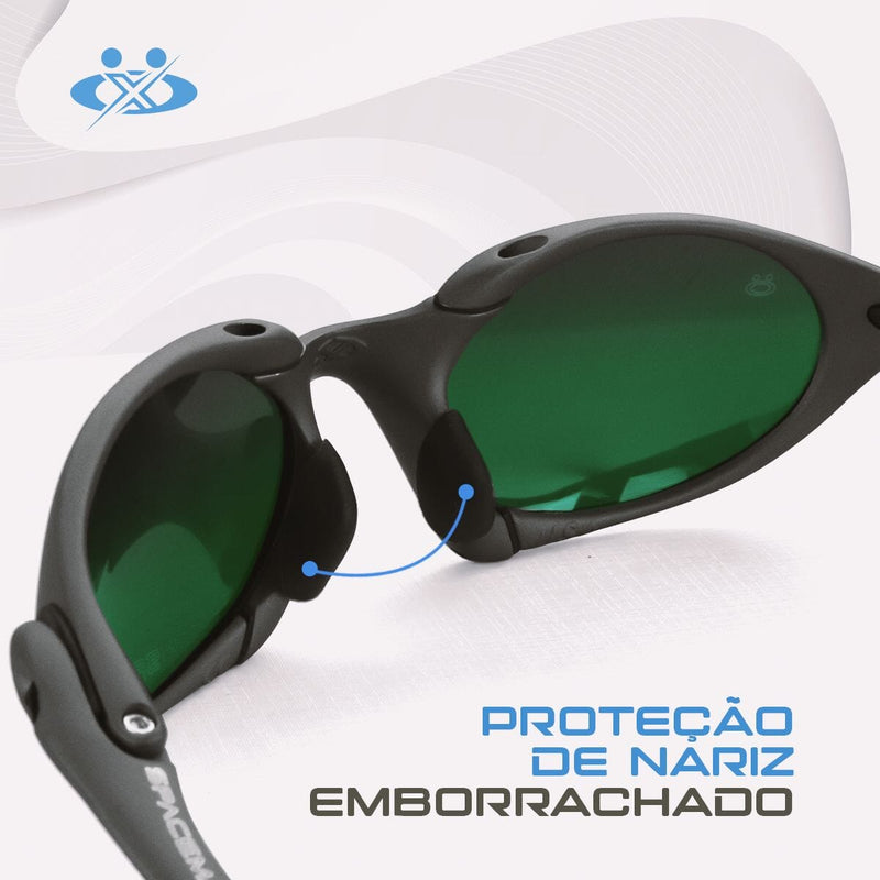 oculos sol metal proteção uv cinza masculino lupa + case