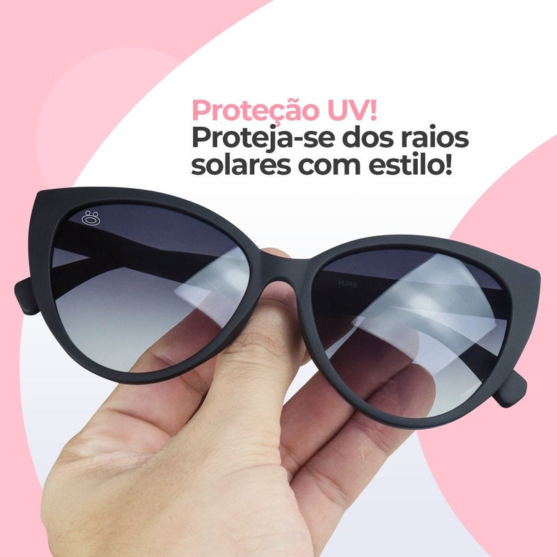 oculos sol preto gatinho feminino proteção uv + case