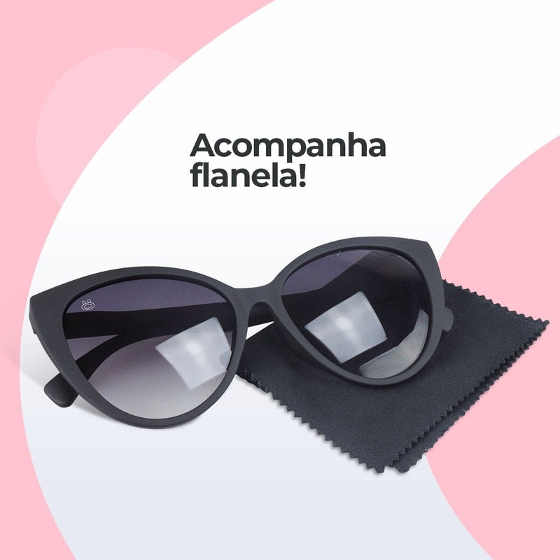 oculos sol preto gatinho feminino proteção uv + case