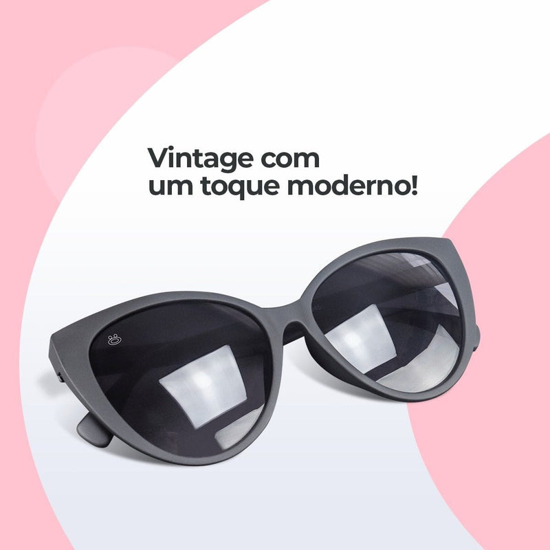 oculos sol preto gatinho feminino proteção uv + case