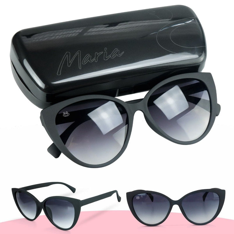 oculos sol preto gatinho feminino proteção uv + case