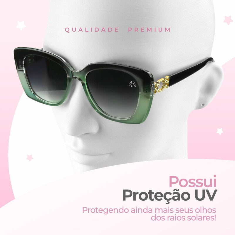 Oculos sol proteção uv + caixa + relogio feminino banhado