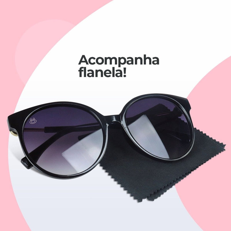 oculos sol redondo feminino preto + case original exclusivo